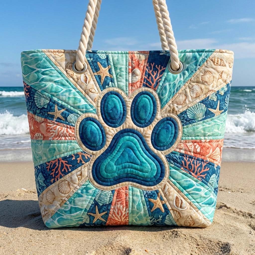 Borsa da Spiaggia Fatta a Mano | Impronta di Zampe
