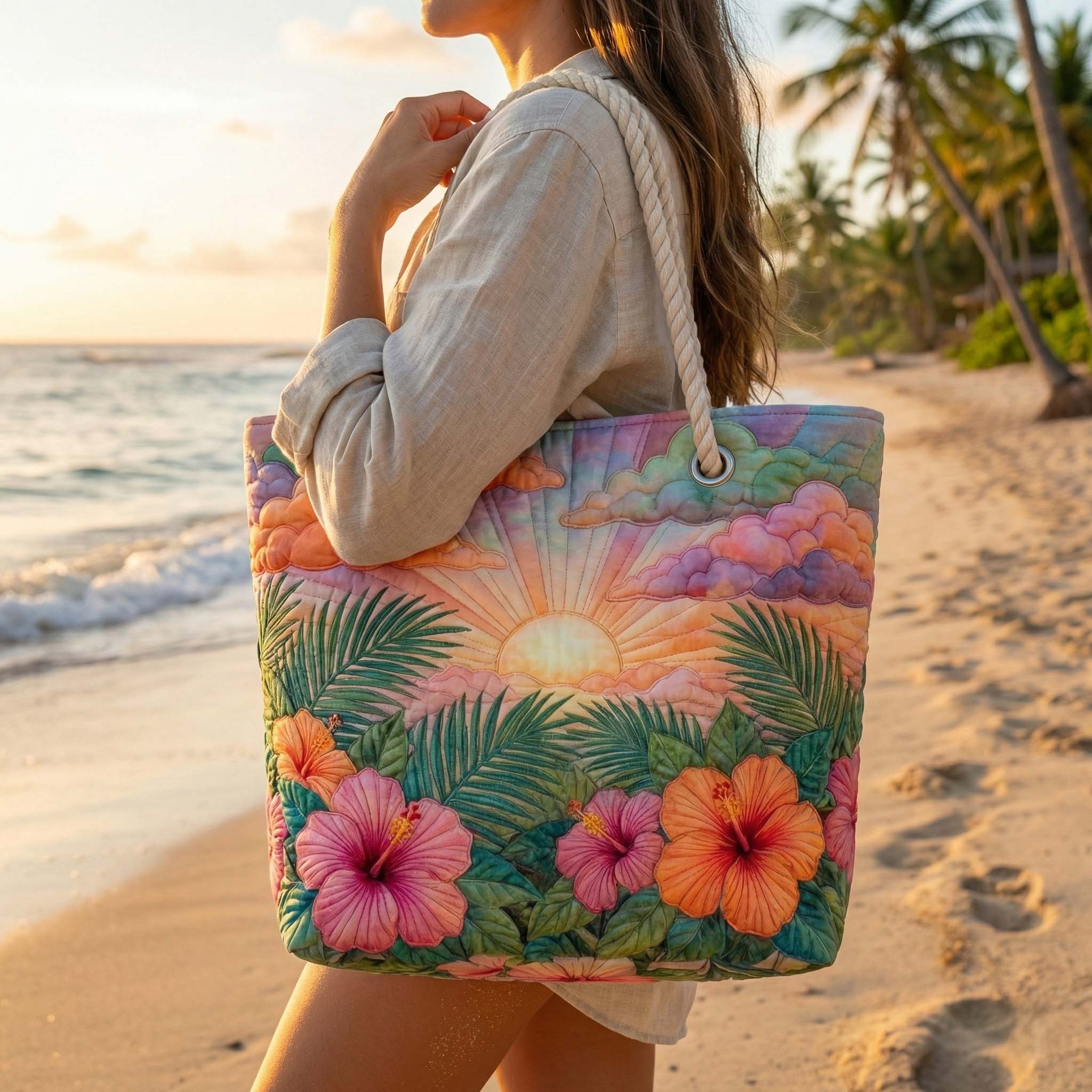 Borsa da Spiaggia Fatta a Mano | Alba Tropicale