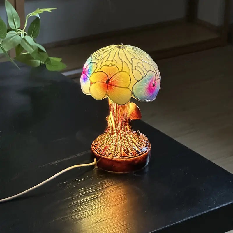 Lampada Artigianale – Bohemian Style Lamp with Mushroom and Flower Motif