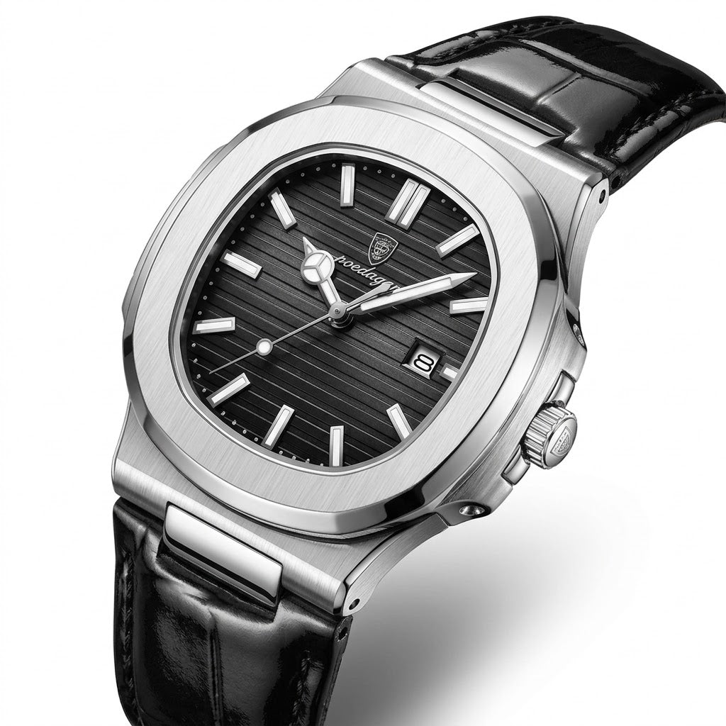 Square Quartz Watch - Silver Black