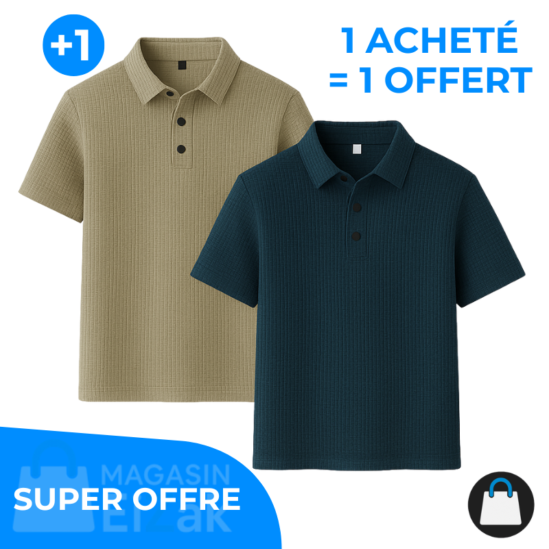 Achetez 1 Recevez-en 2 – Polo Rafraîchissant En Jacquard: Beige + Bleu