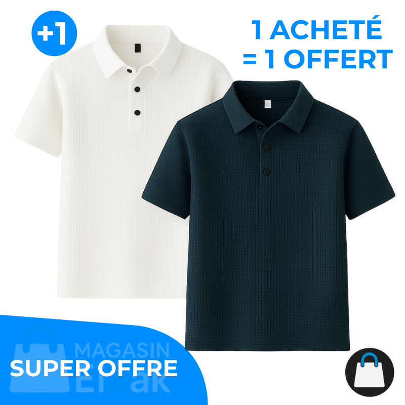 Achetez 1 Recevez-en 2 – Polo Rafraîchissant En Jacquard: Blanc + Bleu