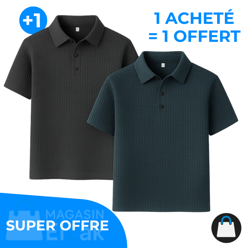 Achetez 1 Recevez-en 2 – Polo Rafraîchissant En Jacquard: Bleu + Gris