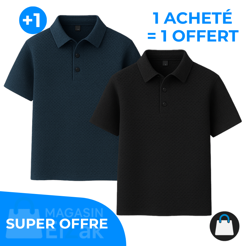 Achetez 1 Recevez-en 2 – Polo Rafraîchissant En Jacquard: Noir + Bleu