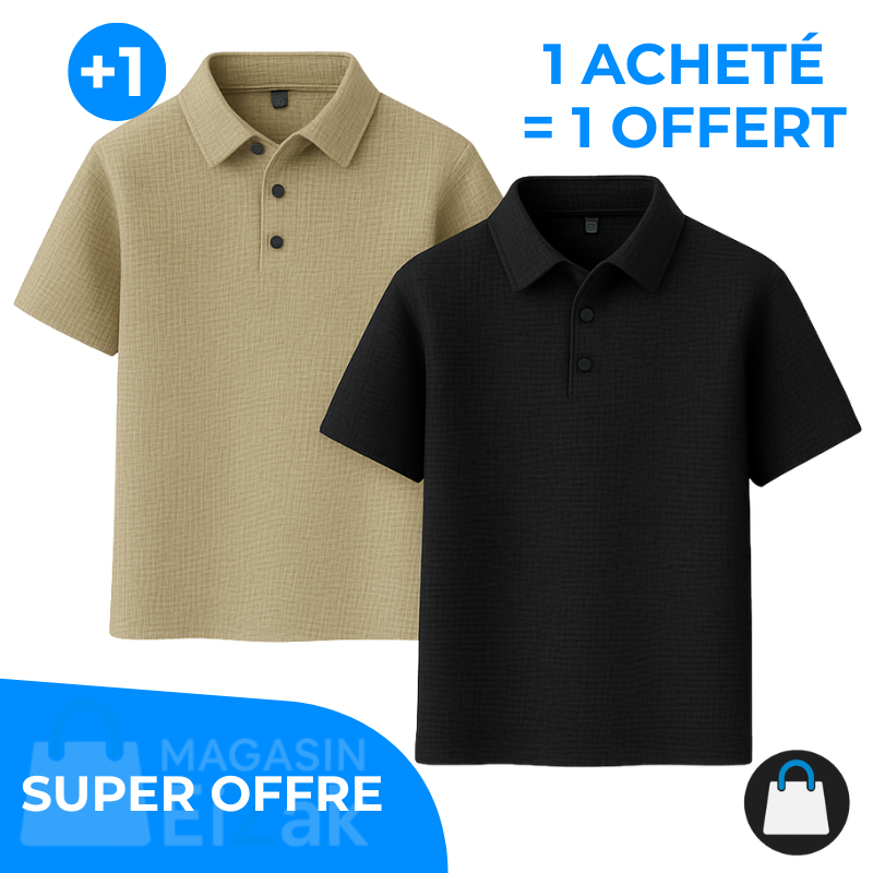 Achetez 1 Recevez-en 2 – Polo Rafraîchissant En Jacquard: Noir + Beige