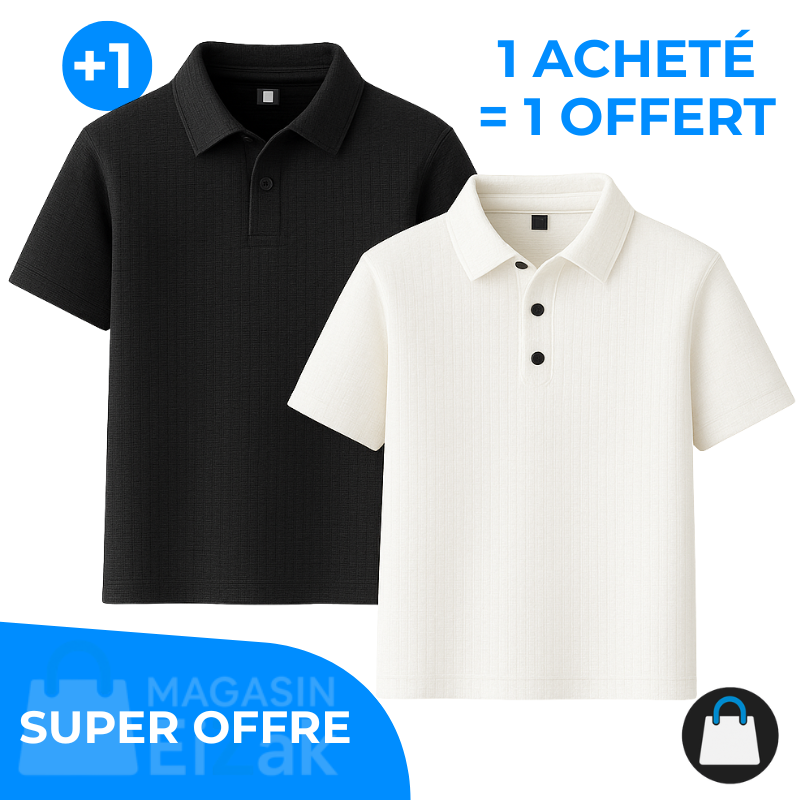 Achetez 1 Recevez-en 2 – Polo Rafraîchissant En Jacquard: Noir + Blanc