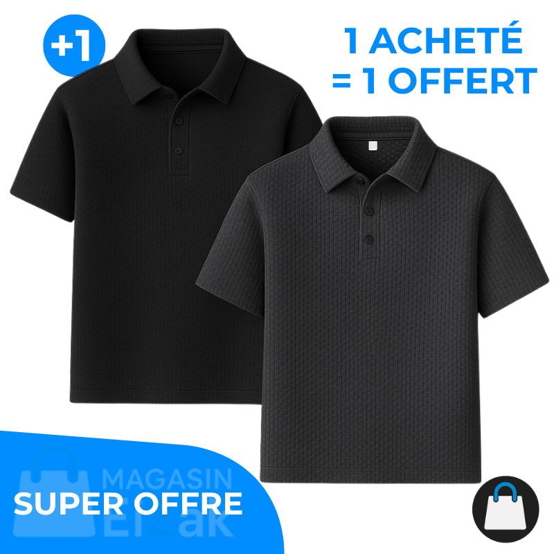Achetez 1 Recevez-en 2 – Polo Rafraîchissant En Jacquard: Noir + Gris