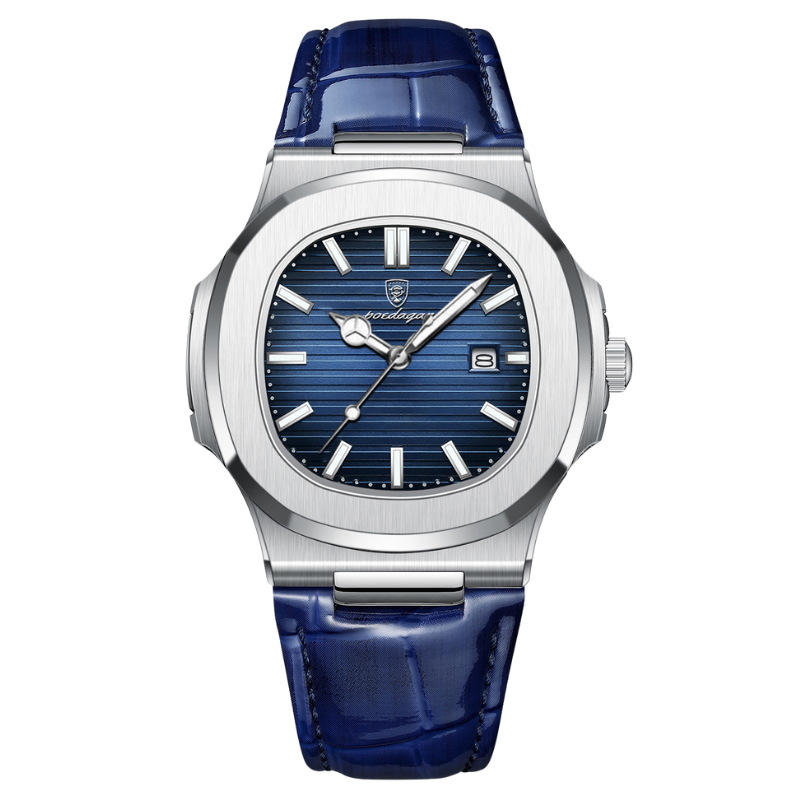 Montre Quartz Carrée - Argent Bleu