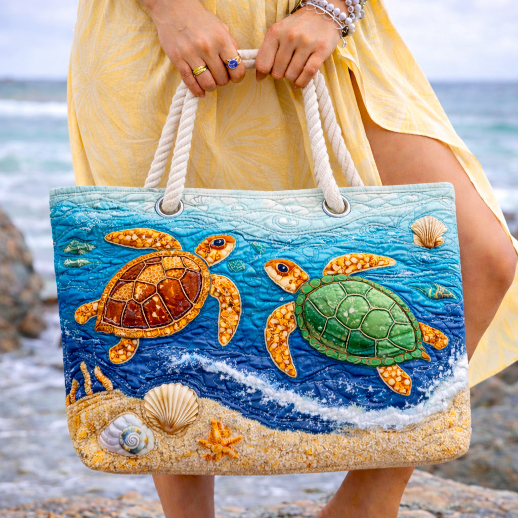 Borsa da Spiaggia Fatta a Mano | Tartaruga Tropicale
