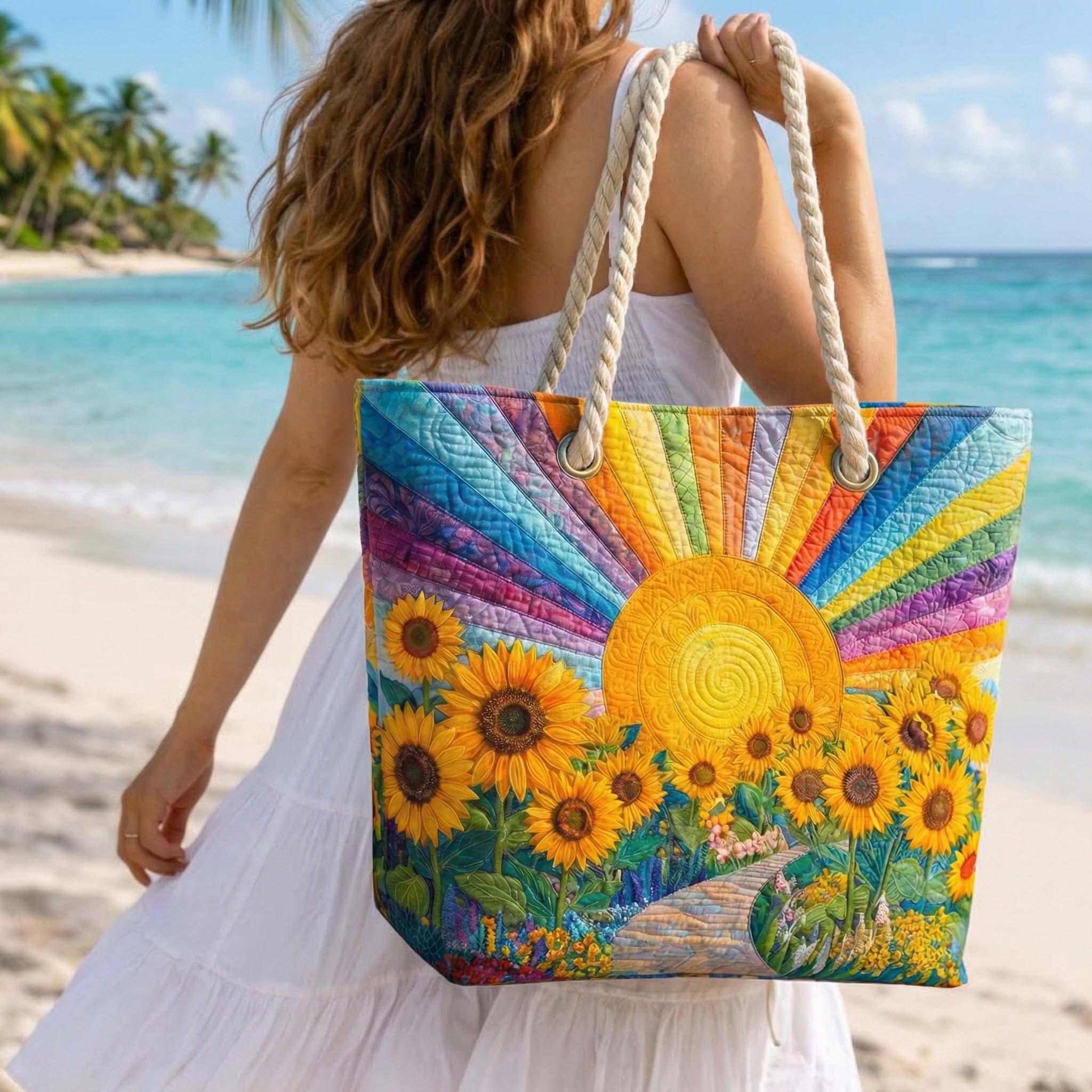 Borsa da Spiaggia Fatta a Mano | Sole Arcobaleno