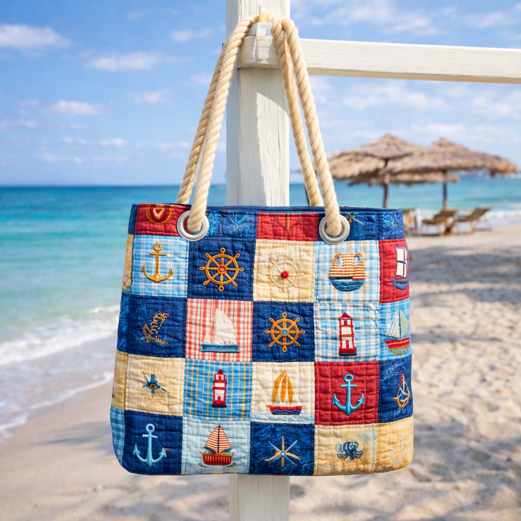 Borsa da Spiaggia Fatta a Mano | Patchwork Marino