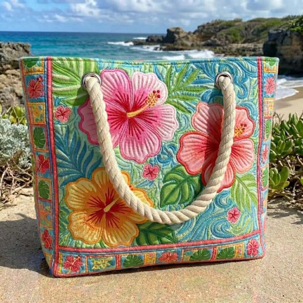 Borsa da Spiaggia Fatta a Mano | Fiore Tropicale