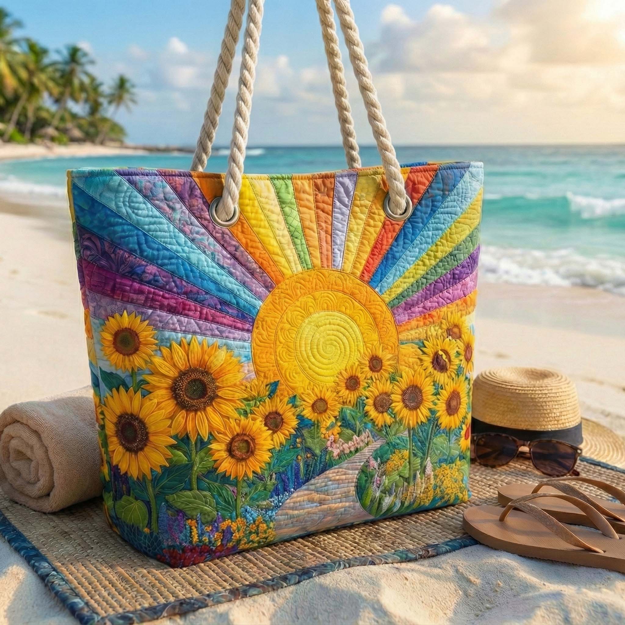 Borsa da Spiaggia Fatta a Mano | Sole Arcobaleno