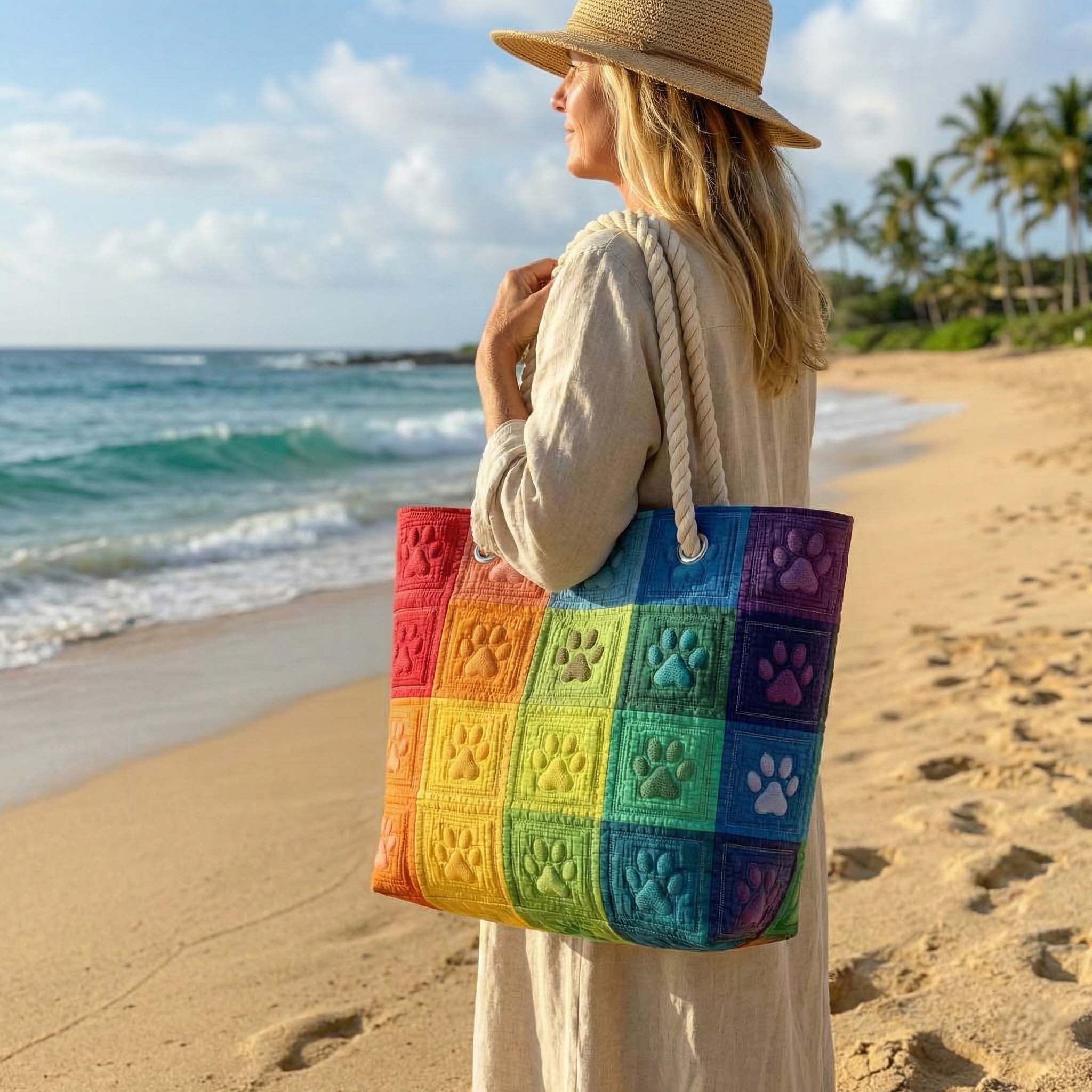 Borsa da Spiaggia Fatta a Mano | Toppa con Impronta