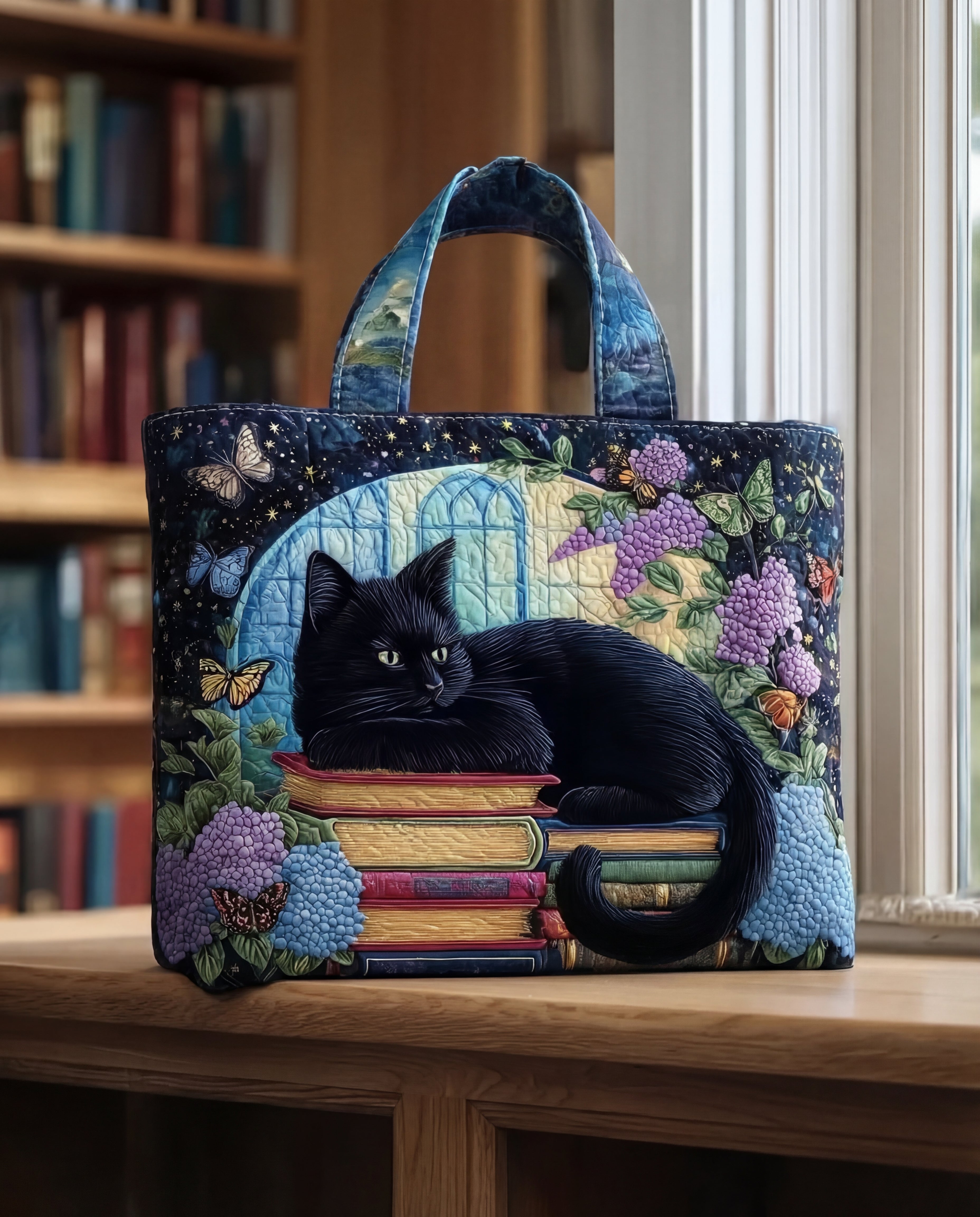 Borsa Artigianale “Gatto Nero sui Libri”