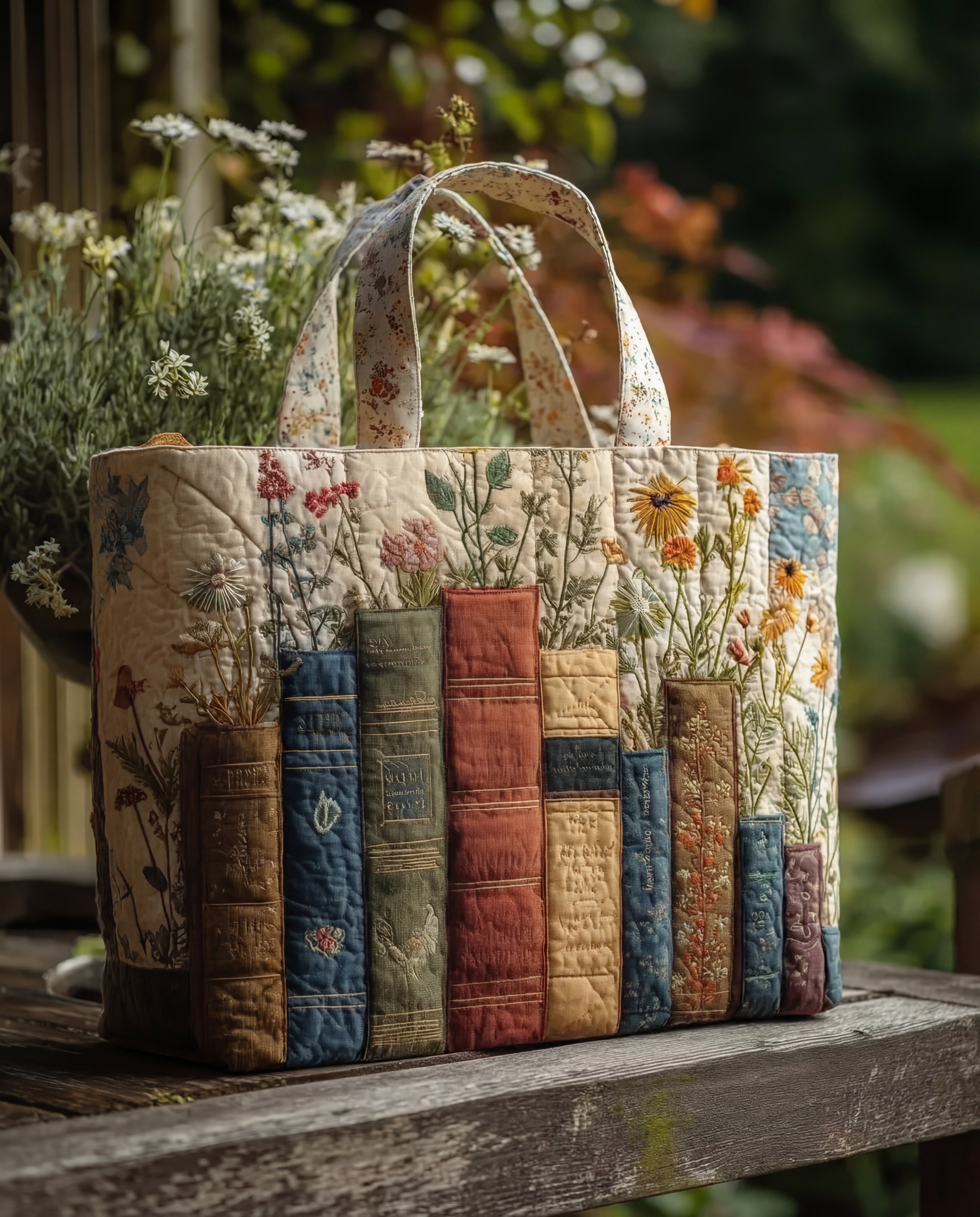 Borsa Artigianale Trapuntata 'Libri e Fiori'