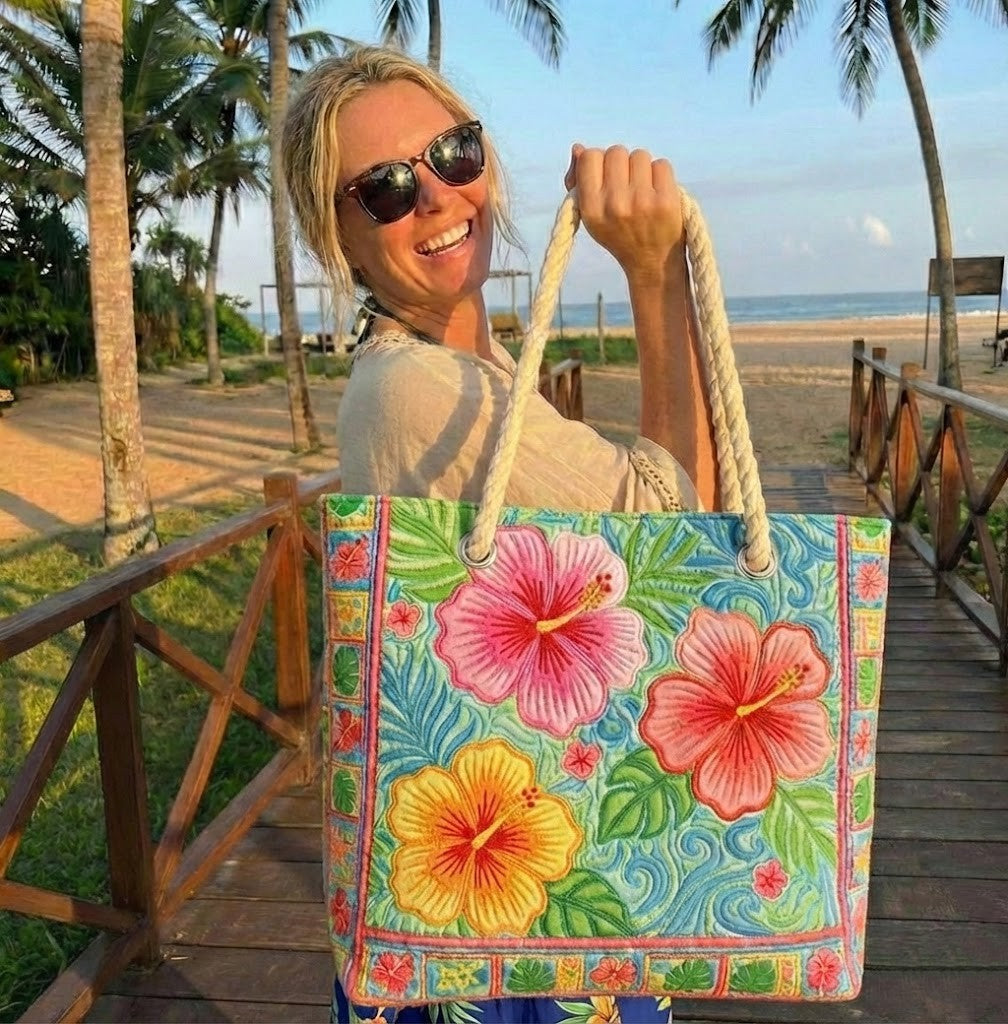 Borsa da Spiaggia Fatta a Mano | Fiore Tropicale